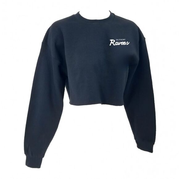 BALTIMORE RAVENS Double Script Retro Logo Crop Top Pullover Crewneck Sweatshirt - Picture 2 of 6
